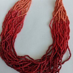 Red Orange Ombre Seed Beaded Multistrand Necklace